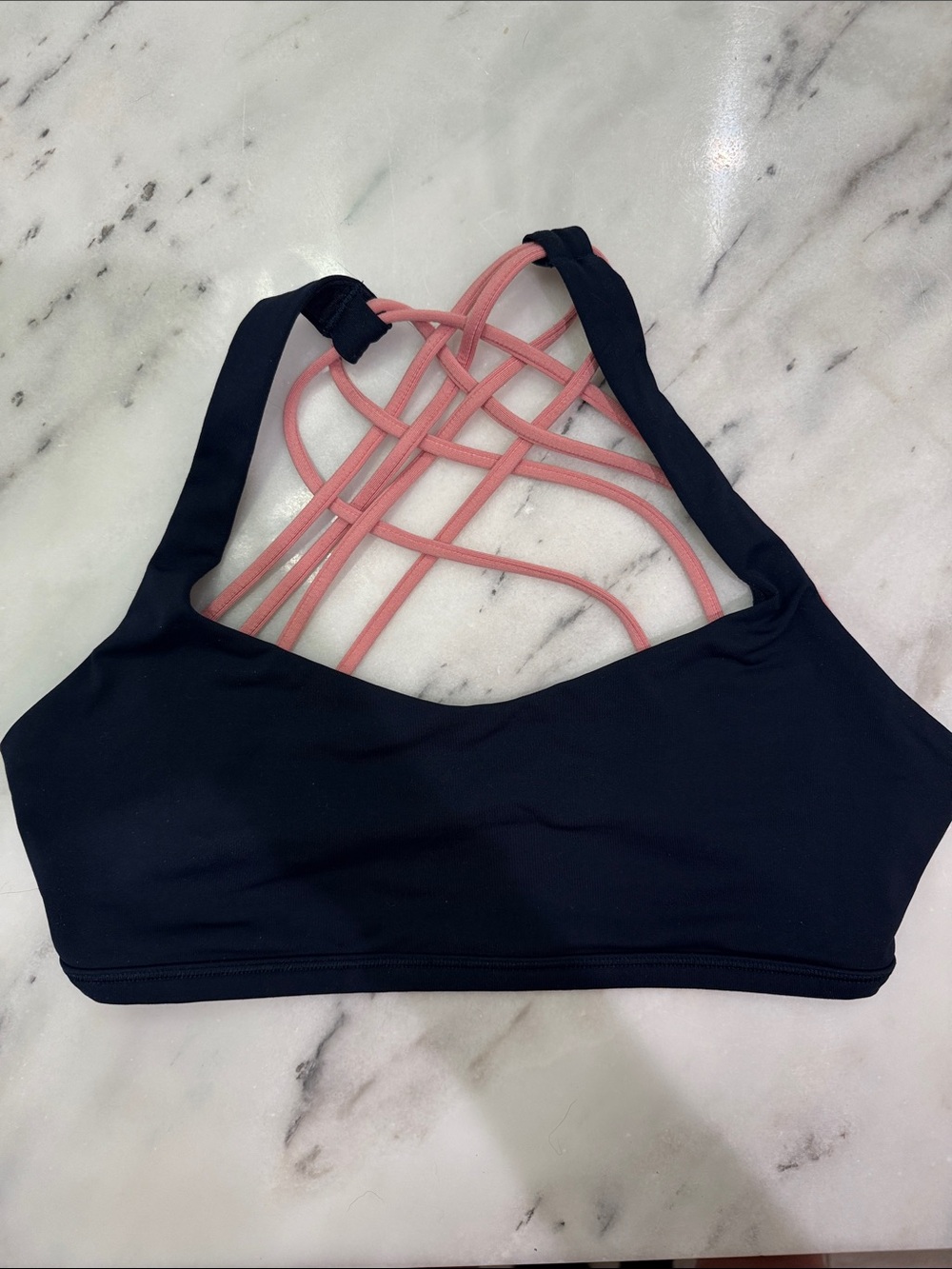 lululemon athletica “free to be wild” Navy Sports Bra with Pink Strappy Back